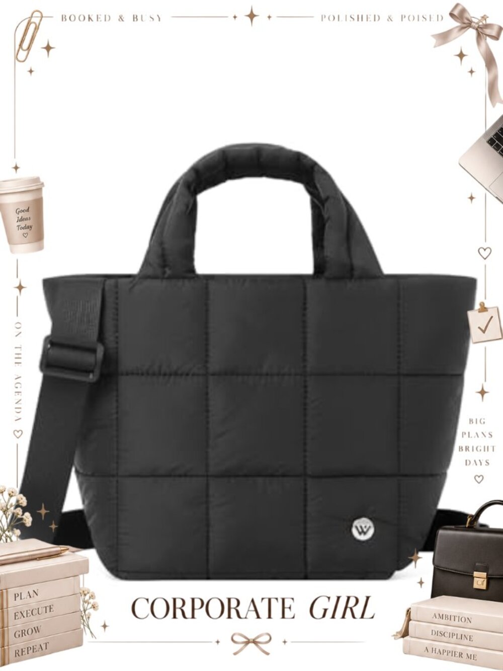 Quilted Puffer Crossbody Bag Nylon Shoulder Handbag Adjustable Strap